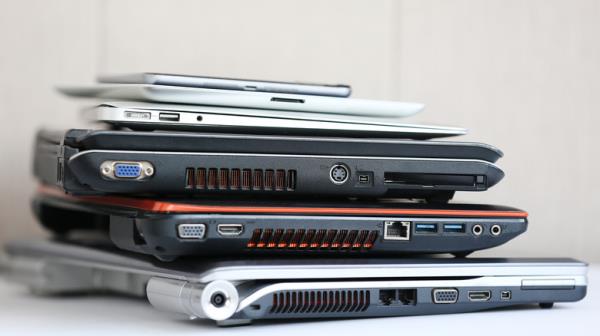 Stack of old laptops