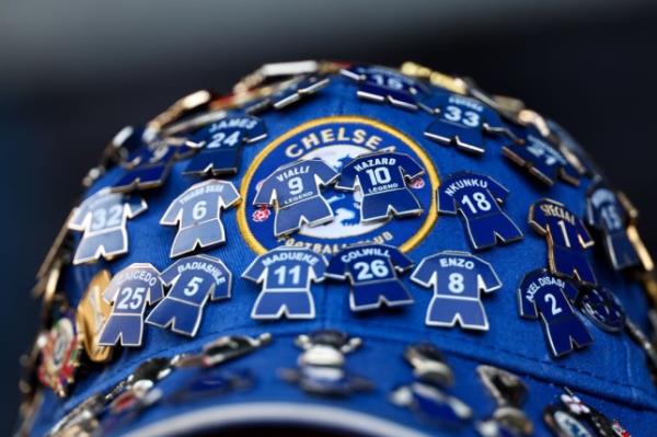 Chelsea hat covered in pin-badges